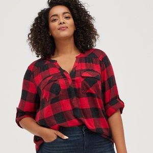 Torrid Brushed Rayon Buffalo Plaid Blouse Size 0X
